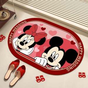 Wedding Bathroom Soft Diatom Mud Mat Red Cartoon Foot Pad Bathroom Waterproof Non-Slip Dirty Resistant Foot Pad Home Use