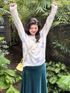 BINKAFENNY | Color Block Butterfly Knot Round Neck Pullover Short Knitted Sweater Women Early Autumn New Lazy Style Soft Nurturing Top