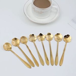 SK-C766 Sendok Korea Teh Kopi Kecil Stainless Steel Motif Love Elegant Warna Gold / Sendok Bunga Emas Spoon Dessert Import