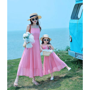 Bali Island Beach Skirt Family Matching Holiday Coastline Ultra-Fairy Mother-Daughter Outfit High-End Summer Polyester Fiber