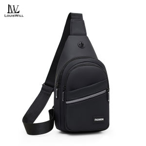 LouisWill Mens Chest Bag Waterproof Travel Shoulder Bag Large Capacity Casual Cross Body Bag Earphone Hole Design Leisure Sport Street Bags for College Student