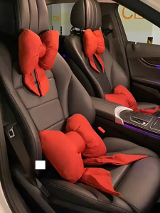 Car Neck Pillow Streamer Ribbon Bow Multifunctional Headrest Pillow Support Cushion Adjustable Head Neck Rest Interior Accessories