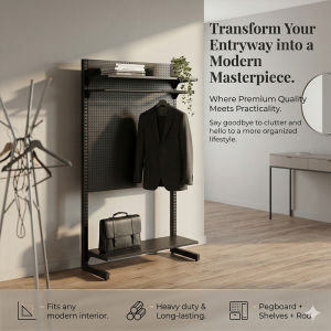SUNNY Metal Coat Rack With Pegboard Stand Movable Storage Rack Display Rack With Hooks For Tools Goods