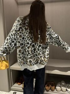 BINKAFENNY | Elegant Color Block Leopard Print Knitted Wool Open Cardigan Womens Loose Lazy Style Super Beautiful Long Sleeve Top