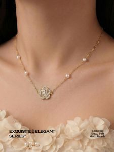 3COLOUR·S | Elegant Fragrant Atmosphere Pearl Camellia Zircon Pendant Necklace
