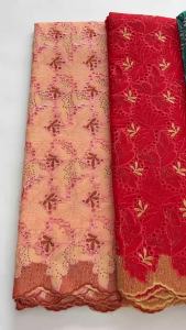 Vibrant African Cotton Lace Fabric - Fuchsia Base with Purple Leaves Scalloped Trim 5Yarsds Swiss Voile Lace For Dressmaking