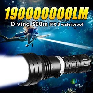 19000000LM High Power LED Diving Flashlight IPX8 Waterproof Professional Diving Light Underwater 500m Dive Torch With Hand Rope