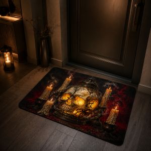VIKAMA Halloween Skull & Bat Welcome Mat Có Thể Giặt Được Thảm Cửa Phòng Tắm Chống Trượt Thảm Trải Sàn Bằng Vải Polyester Phong Cách Hiện Đại Cho Nhà Bếp Phòng Ngủ Trang Trí Nhà Cửa