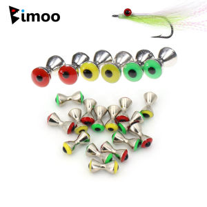 Bimoo 15PCS Brass 3D Dumbbell Fish Eyes Beads Fly Tying Material Realistic Barbells Beads For Minnow Streamer Crazy Charlie Fly