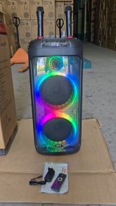 SKG ลำโพง ล้อลาก พกพา บลูทูธ 8นิ้วx2ดอก 30wRMS ไมค์ลอย 2ตัว ไฟวิบวับ (ปิด-เปิดได้) รุ่น KG-077 สีดำ เสียงดี เบสแน่น