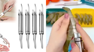 MSW Pisau Siang Udang Double Head Shrimp Deveiner Peeler Stainless Steel Alat Dapur Buang Urat Perut Ikan