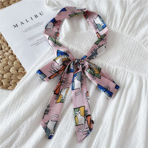 French Style Narrow Long Scarf Vintage Forest System Cowboy Belt Bag Tie Silk Ribbon Fashionable Accessory for Women Spring Autumn Winter
