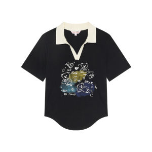 New Summer Cute Pattern Color Block Womens Short Sleeve Polo Shirt