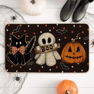VIKAMA Halloween Door Mat Decor Spooky Pumpkin Welcome Mat Doorway Halloween Festival Carpet Non-Slip Indoor Entrance Decoration