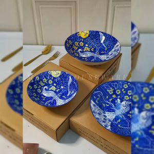 MANGKUK KERAMIK / MANGKUK MAKAN / MANGKUK SAJI SERBAGUNA PEACOCK MOTIVE 7\" 9\"