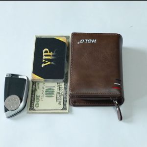 กระเป๋าสตางค์ผู้ชาย สไตล์ธุรกิจ วินเทจ คลิปเงิน PU ช่องเสียบการ์ดหลาย Zero กระเป๋าสตางค์