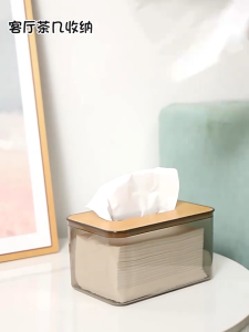 Wood Lid Tissue Box Transparent Napkin Holder Kotak Tisu for Home Living Room Bedroom Office Car Decor