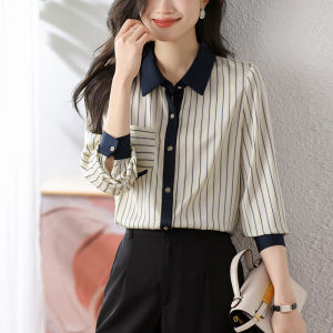 French Style Stripe Long Sleeve Chiffon Shirt