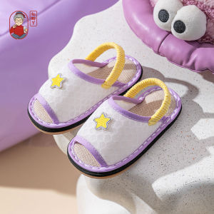 Breathable Mesh Home Slippers for Kids with Elastic Band And Thousand Layer Bottom Cartoon Pattern Baby Slip-On Summer Sandals