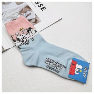 Kikiyasocks Snoopy Color Block Cute Cartoon Cotton Socks Womens Mid-Calf Autumn New Style Personality Moisture Wicking Home Comfortable
