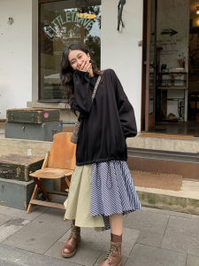 CHOUXIE | French Beautiful Black Hoodie Dress