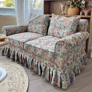 French Country Print Sofa American Retro Living Room Double Seat Sponge Filled Wood Structure Customizable L-Shaped Sofa