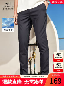 Septwolves Mens Casual Straight Leg Pants Thin Quick Dry Anti-Wrinkle Cool Feeling Breathable Long Trousers Business Gentleman Style