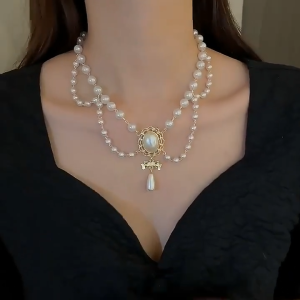 Bow Pearl Necklace Water Drop Tassel Neck Lace Korean Fashion Elegant Choker Accessories Jewelry for Women Girls