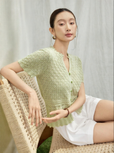 SUSHE | Cotton French Style Lattice Hollowed Knit Sweater