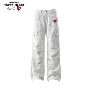 CHARLES JANGS HAPPY HEART | Heart Design American Tie-Dye Pleated Relaxed Fit Cargo Pants Trousers