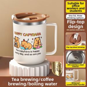 HUAJIDA | 304 Stainless Steel Large Capacity Lid Coffee Tea Breakfast Cup