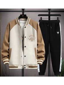 Youthful Cotton Baseball Jacket Set for Boys Trendy Spring Autumn Outerwear Knitted Loose Fit Long Sleeve Casual Style