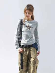 Slimming Leopard Star Pattern Long Sleeve T-Shirt