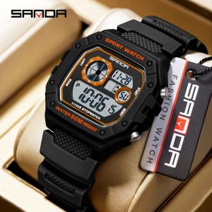 SANDA 2202 Electronic Night Glow Waterproof Watch Sports Mens Lightweight Square Classic Fashion Electronic Rel ó gio mulher