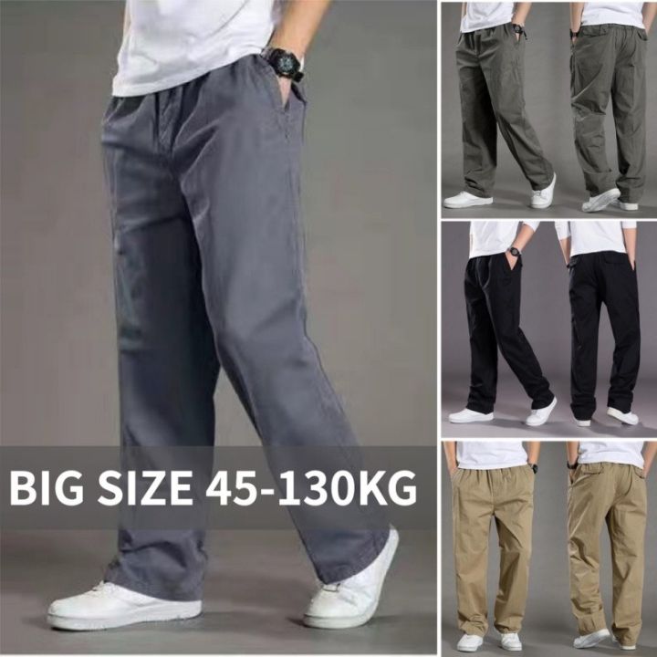 Men's Cotton Pants Loose Straight Cut Work Jogger Pant  Seluar Slack Lelaki Casual Cargo Trousers