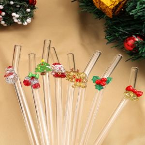 1/4PCS Christmas Edition Glass Straws8 festive designsReusable straw for drinks. Perfect for Christmas partieshome decor.