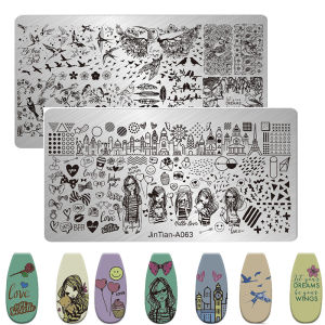 Cartoon Girl Stainless Steel Stamping Plate Template Linear Cat Kitten Flowers Biotanic Face Halloween Ghost Abstract Drawing
