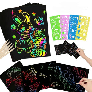 10-60 Rainbow Art Paper Set Suitable for Children Men and Women Scratching Graffiti DIY Toys Easter Birthday Party Gifts
