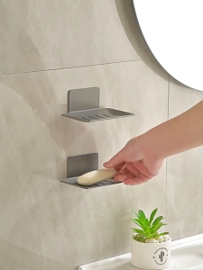 Khay Đựng Xà Bông Gắn Tường Tiện Lợi Có Khe Thoát Nước Tặng Kèm Lọ Keo