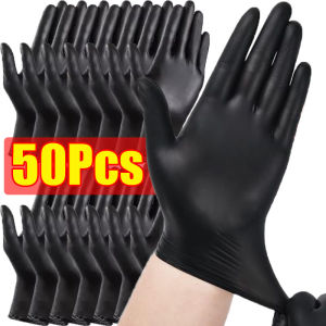 50pcs Disposable Black Nitrile Gloves Food Grade PVC Non-slip Gloves Outdoor Gardening Work Protective Gloves Household Kitchen Cleaning Gloves For Cooking Gardening Repairing Tatto