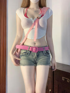 เสื้อยืดแขนสั้น Pure Desire สําหรับผู้หญิง เอวสูง คอกลม พอดี สีขาว เซ็กซี่ สําหรับฤดูร้อน