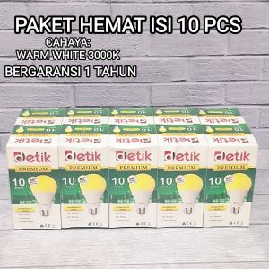 ( PAKET ISI 10 PCS ) DETIK PREMIUM LAMPU BOHLAM LED 10W 10 WATT CAHAYA WARM WHITE 3000K KUNING SNI BERGARANSI 1 TAHUN BAGUS KUALITAS TERJAMIN