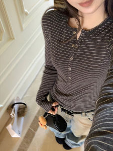 XIANGBAIWEI | V-neck Striped Slim Fit T-shirt