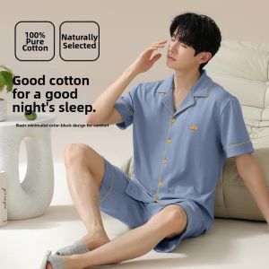 Yuzhaolin | Cotton Breathable Mens Pajama Shorts Set