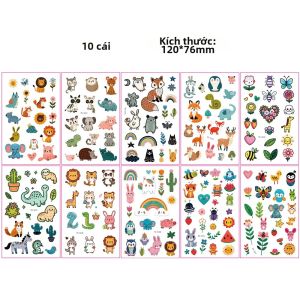 Bộ 10 Hình Dán Tạm Thời Hoạt Hình - Thiết Kế Sư Tử Hoa Khủng Long Động Vật Dễ Thương Hình Dán Tạm Thời Chống Nước Trang Trí Cơ Thể 14+