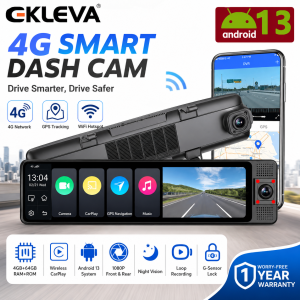 EKLEVA 12" Android 13 Car DVR 4G 8 Core 4GB+64GB 1080P ADAS WiFi Dash Cam FM BT DashCam Rearview Mirror Camera Video Recorder Dashboard