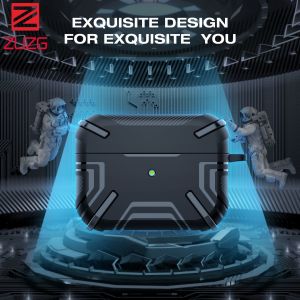 ZUZG 2023 New Military AirPods Case Cover Designed for AirPods 3 & Pro/Pro 2022 Full-Body Protective Soft TPU Shockproof Cover Vanguard Armor Series AirPod Case with Keychain for AirPods Wireless Charging Case [Front LED Visible]