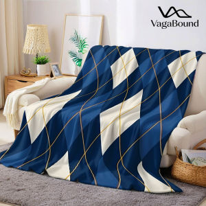 BILIBILI | Navy Gold Argyle Flannel Blanket Warm Soft Halloween Christmas Decorative Couch Warm Cozy All-Season Gift