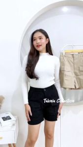 Hotpants Cargo Celana Pendek Highwaist Wanita Bahan Twill Combed Premium Korean Style