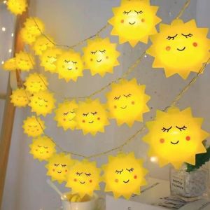 1PC 1.5M10LED Yellow Smiling Sun Light String Battery Powered Suitable for Childrens Bedroom Birthday Party Decoration